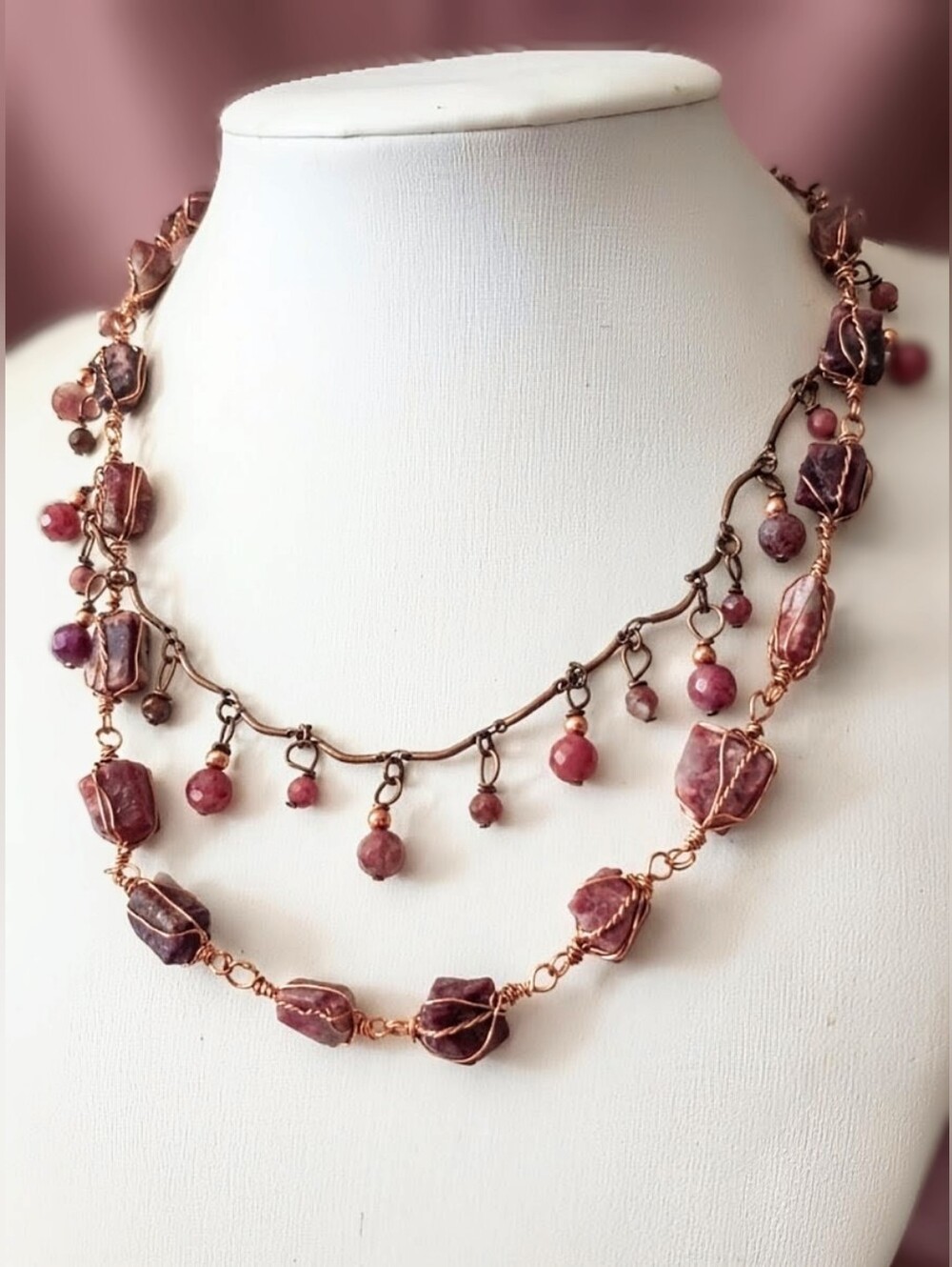 One Of A Kind Handmade Natural Pink Thulite In Antique Copper Artisan Necklace